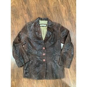 Women's Excelled brown leather jacket size Small snake skin pattern